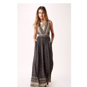 Free People Border Print Deep V Jumpsuit